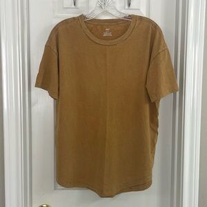 Aerie Oversized Curved Hem Distressed Tee Camel Color Size Small